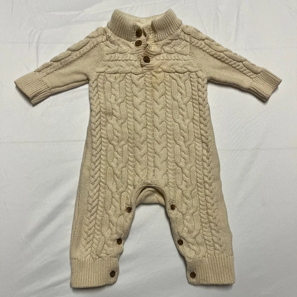 Baby Gap Cable Knit Romper Cream Sherpa Collar Jumpsuit 3-6 Months‎